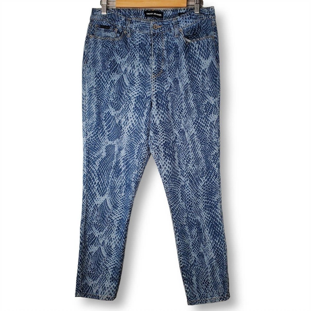 DKNY Jeans Delancey High Rise Skinny Snake Print Blue Jeans Size 12 / 31